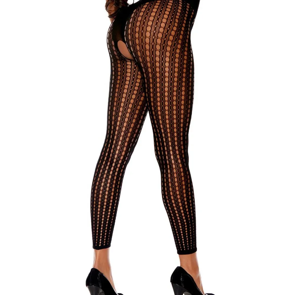 Sexy Black Open Crotch Crochet Bodystocking - Picture 2 of 7